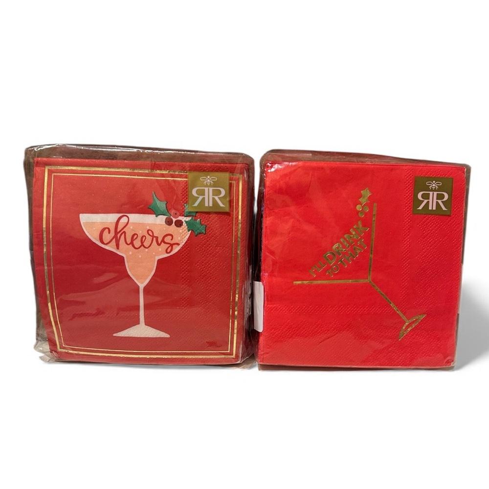 Holiday Festive Themed Red Cocktail Napkins 2 Pack